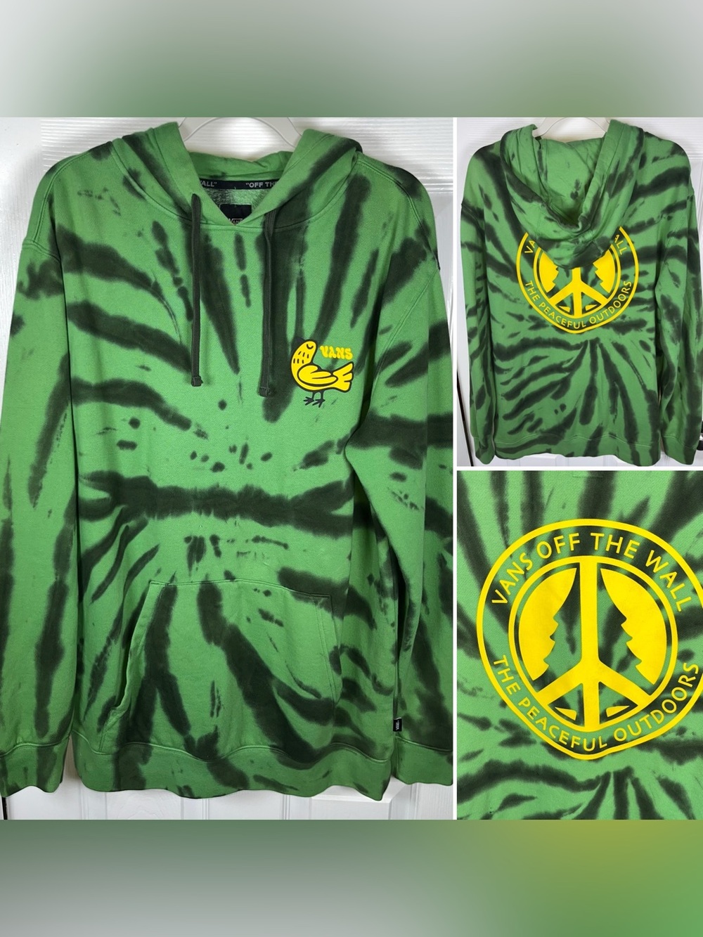 Men’s Vans Green Tie-Dye Peaceful Outdoors Hoodie Size Medium M Fleece Lined